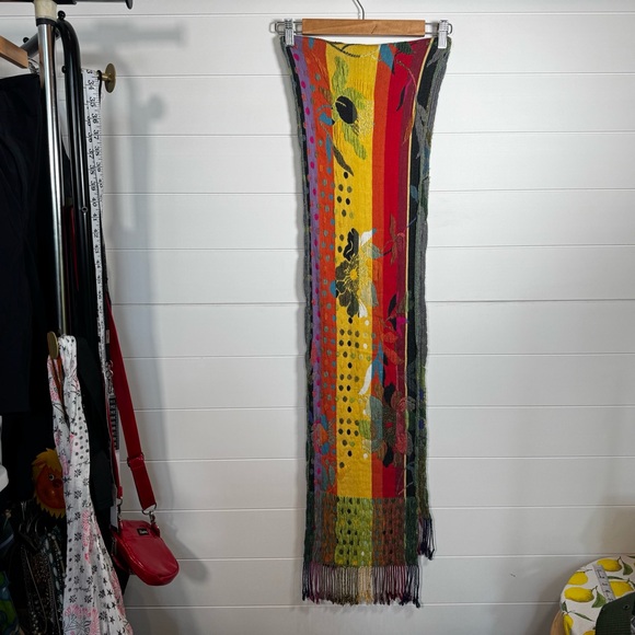 Beautiful Colorful Silk Blend Floral Scarf with Fringe - Picture 1 of 13